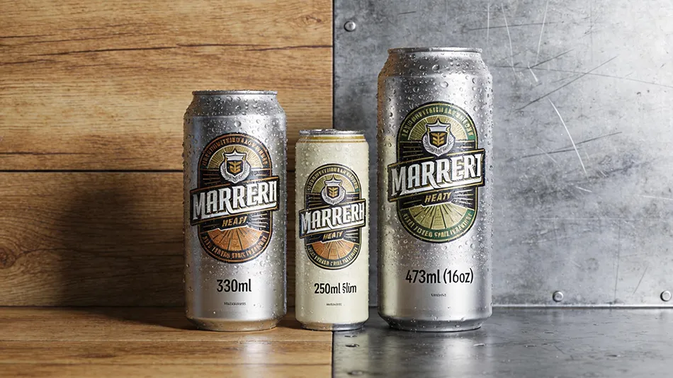 A lineup of 250ml slim, 330ml standard, and 473ml (16oz) craft beer aluminum cans with custom branding by Baixi Industry.