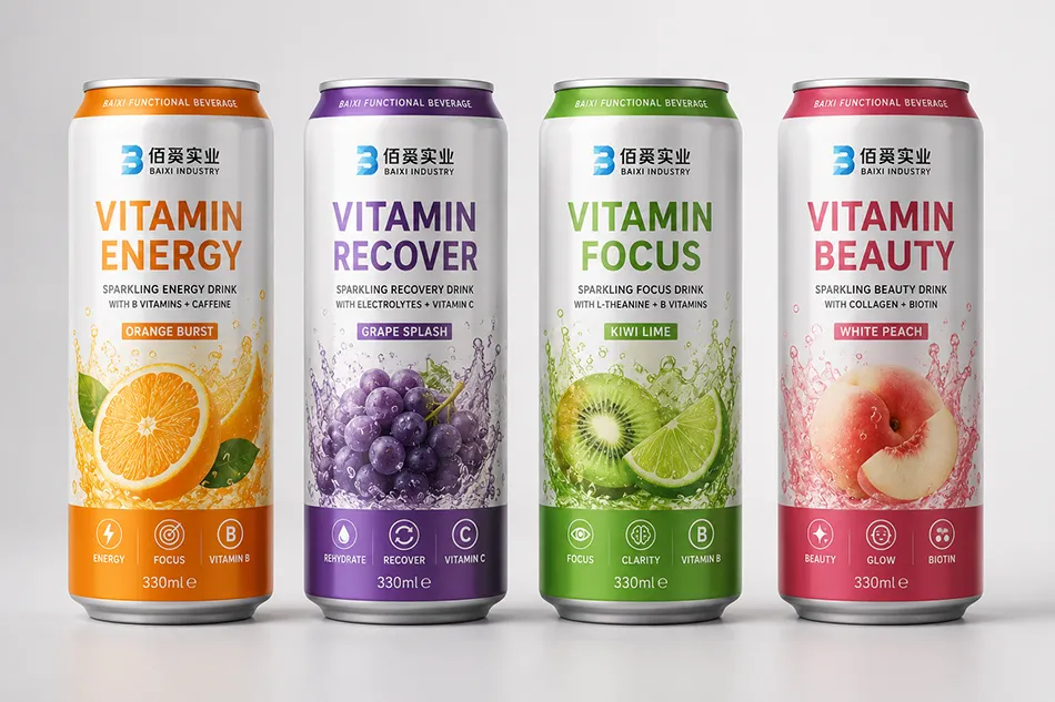 A multi-SKU beverage product lineup manufactured using flexible, short-run digital aluminum can printing options.