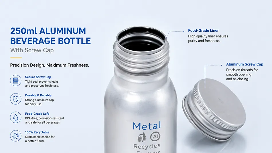 250ml aluminum beverage bottle with screw cap