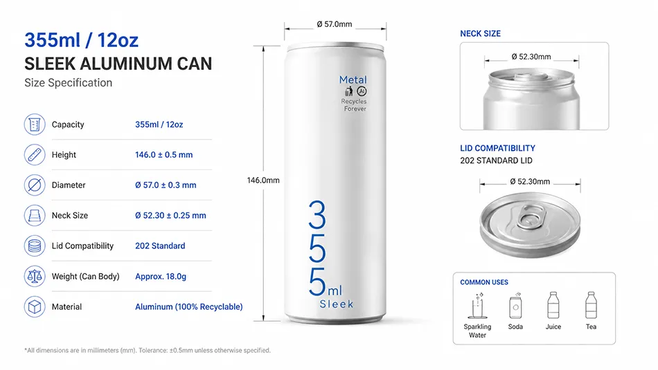 355ml sleek aluminum can dimensions