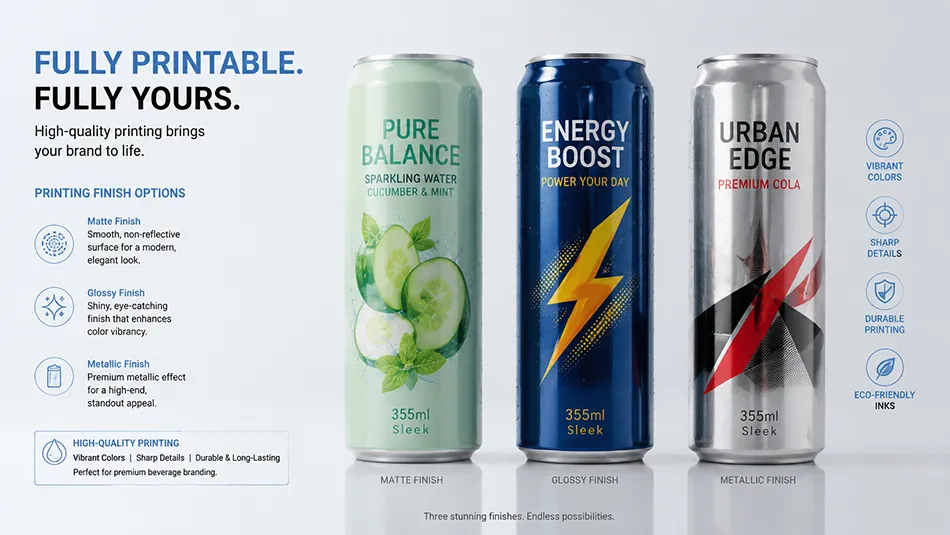 custom printed 355ml sleek aluminum cans OEM