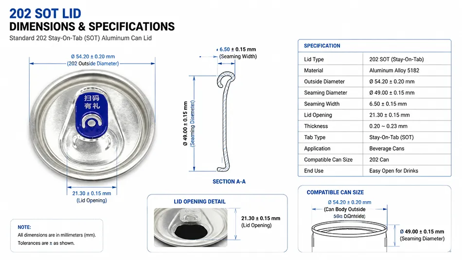 202 aluminum can lid dimensions