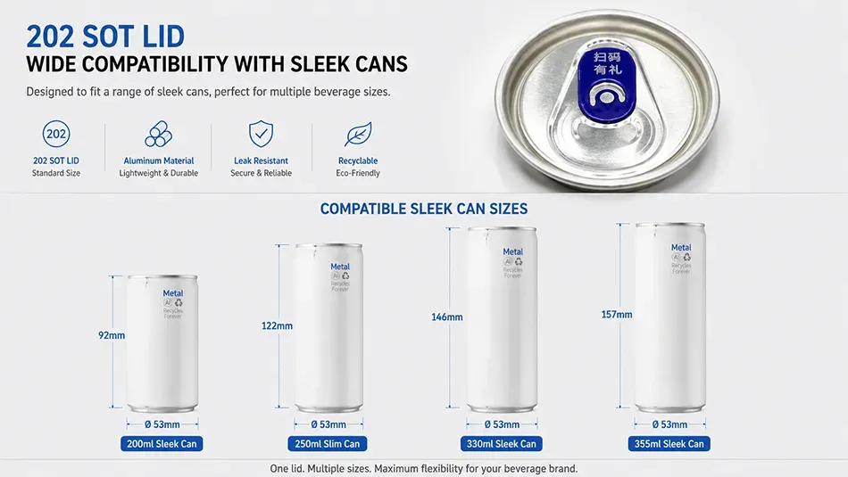 202 aluminum can lid compatible with sleek beverage cans