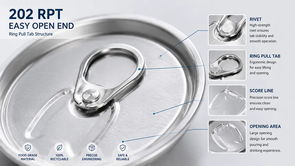 202 ring pull tab easy open end structure