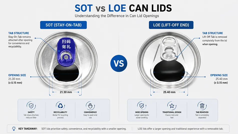 202 SOT lid vs LOE easy open end comparison