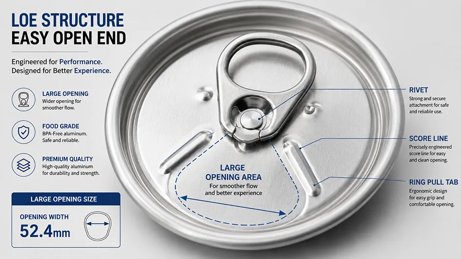 202 LOE ring pull tab easy open end structure