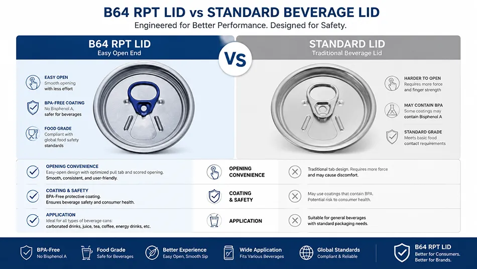 B64 200 RPT aluminum can lid vs standard beverage lid