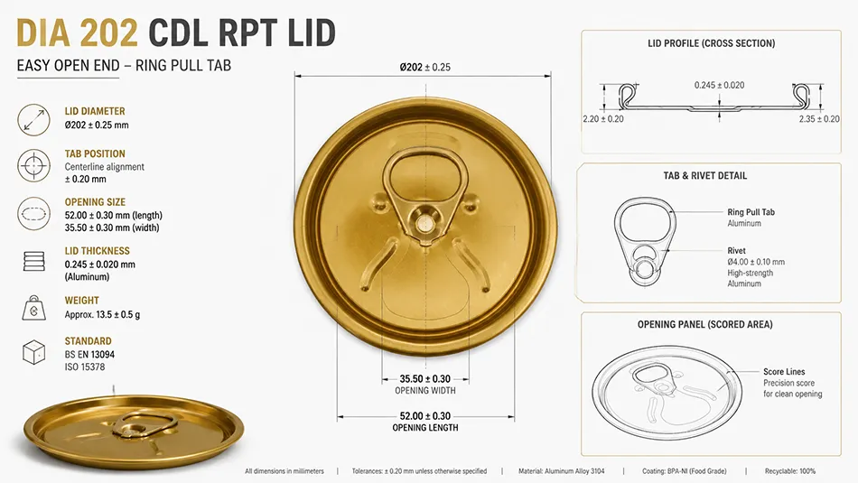 Dia 202 aluminum can lid dimensions