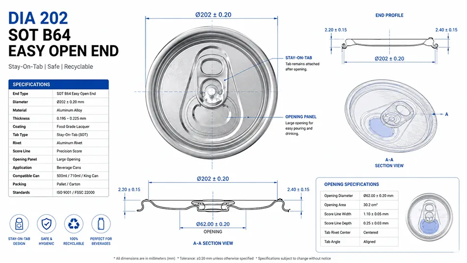 Dia 202 SOT B64 aluminum can lid dimensions