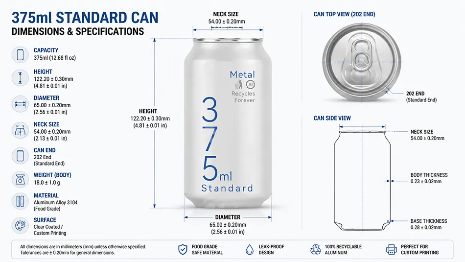 375ml aluminum can dimensions