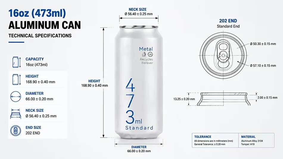 16oz aluminum beverage can dimensions