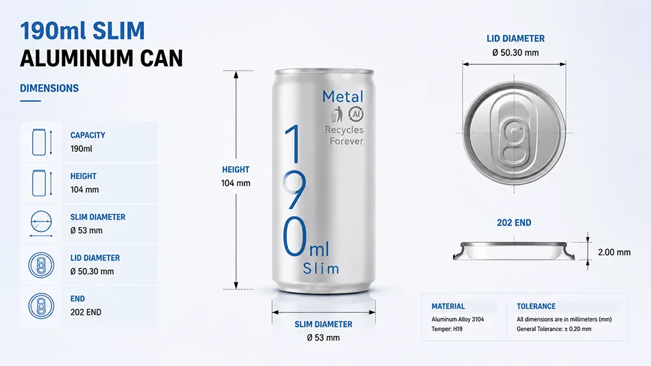 190ml slim aluminum can dimensions and specifications