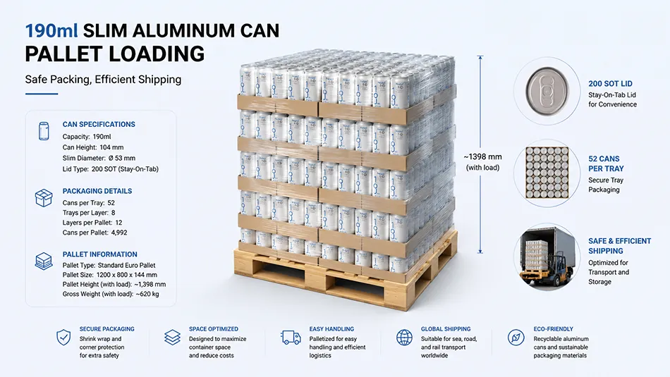 190ml slim aluminum cans pallet packaging for export shipment