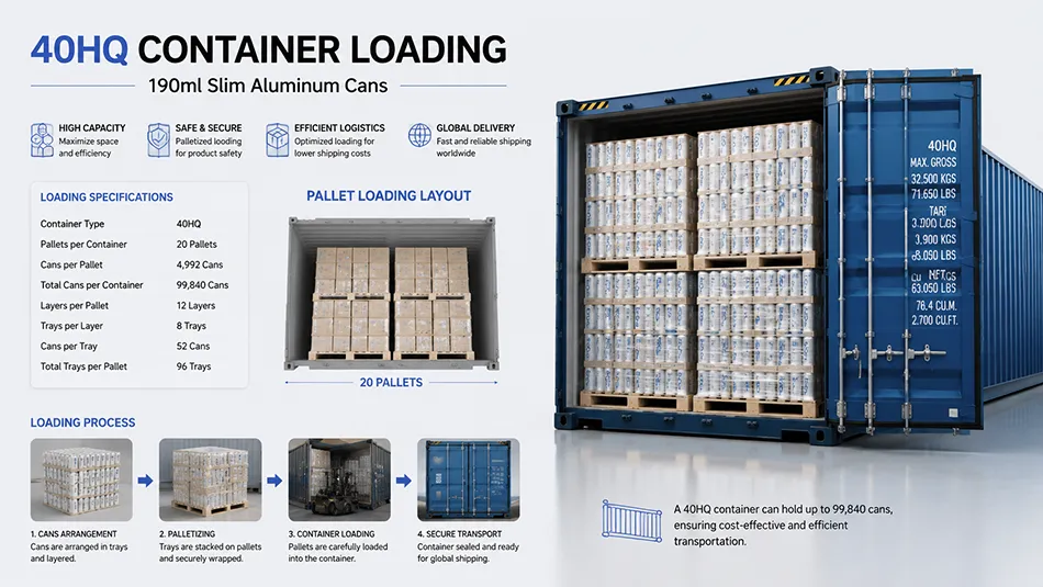 190ml slim aluminum cans loaded in 40HQ container