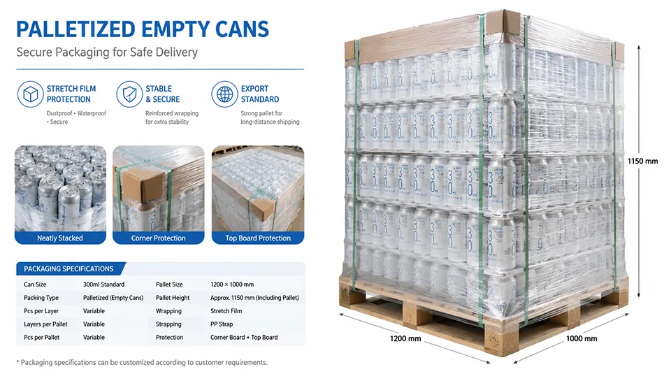 300ml aluminum beverage cans export pallet packaging