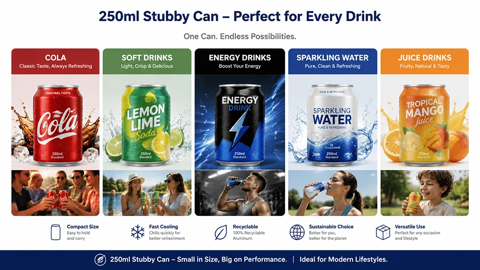 250ml stubby aluminum cans for soda energy drinks sparkling water and juice
