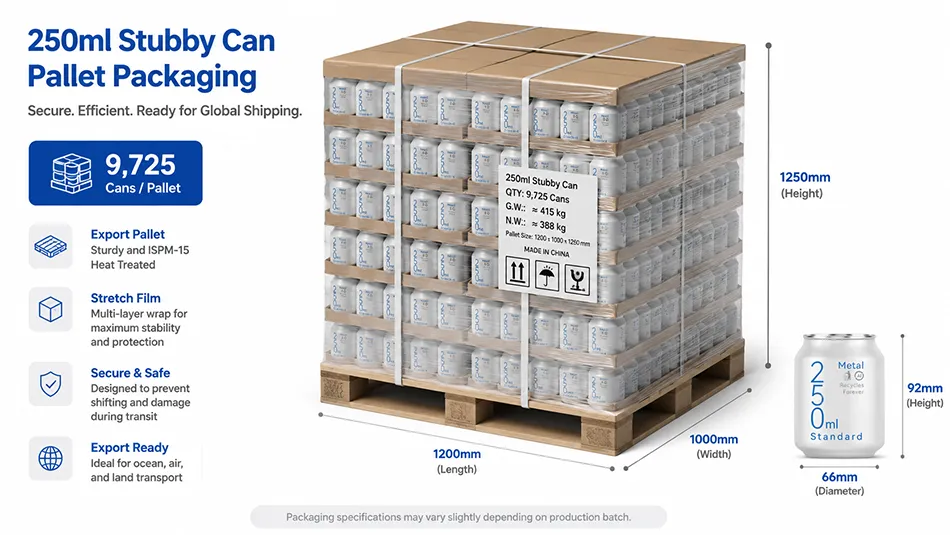 250ml stubby aluminum cans export pallet packaging