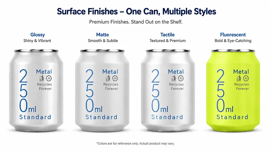 250ml stubby aluminum can printing finishes including glossy matte and tactile
