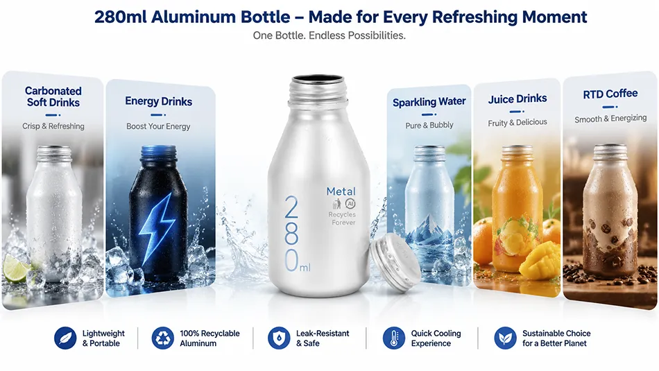 280ml aluminum beverage bottles for soda energy drinks sparkling water and coffee