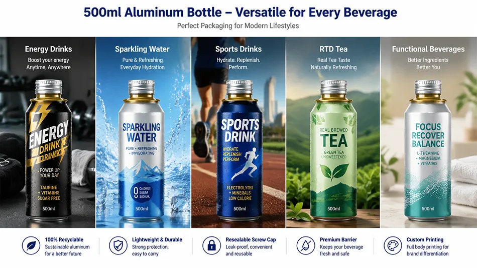 500ml aluminum can with screw cap for energy drinks sparkling water and sports drinks