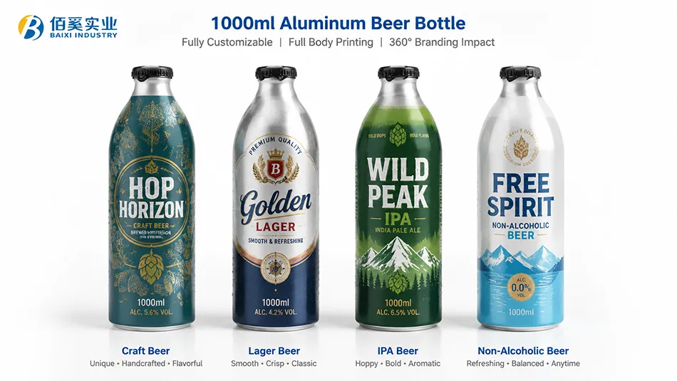 custom printed 1000ml aluminum beer bottles for brewery brands