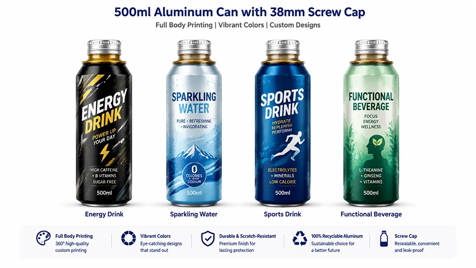 custom printed 500ml aluminum can with screw cap for beverage brands