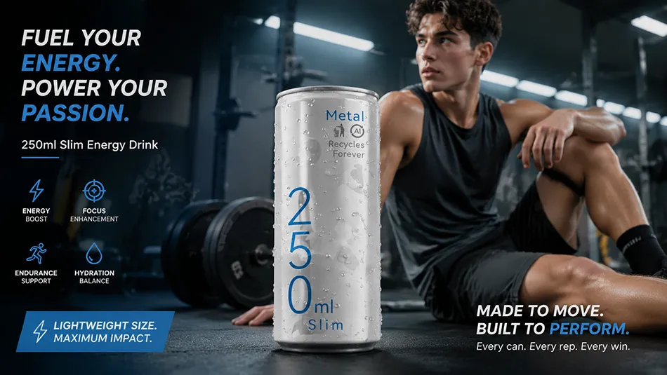 250ml slim aluminum can for energy drink packaging