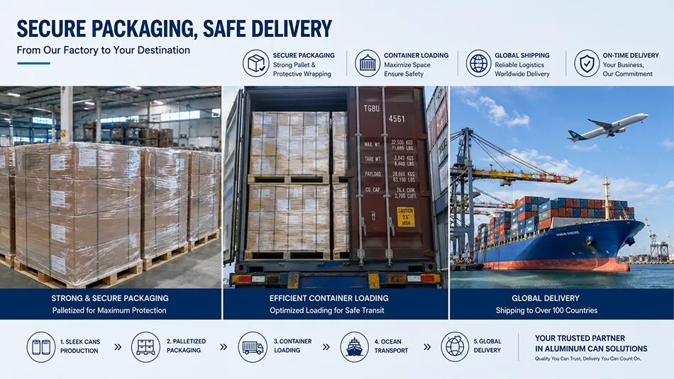 250ml sleek aluminum cans packed for global export shipment
