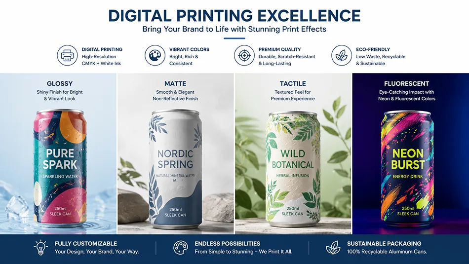 printing options for 250ml sleek aluminum soda cans