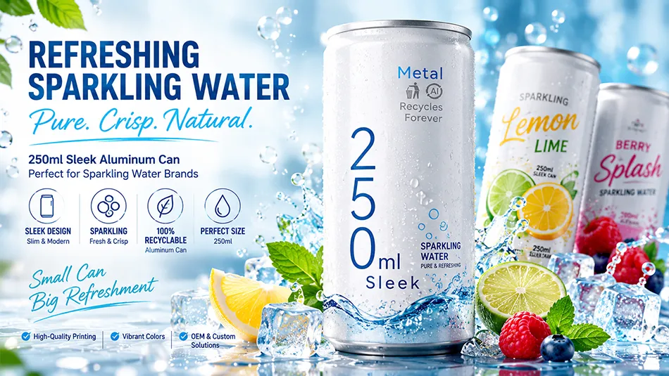 250ml sleek aluminum cans for sparkling water packaging