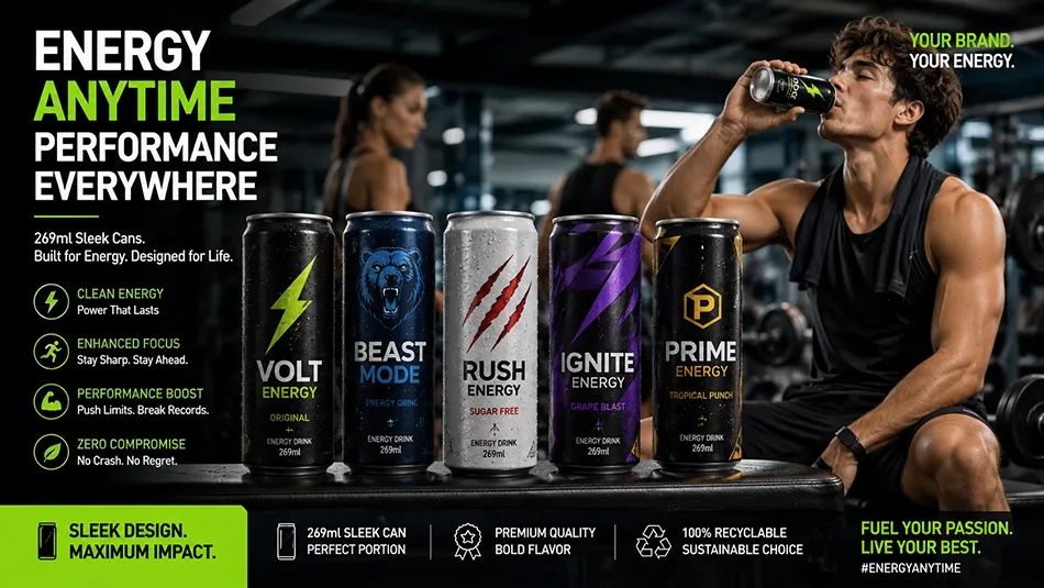 269ml sleek aluminum cans for energy drink brands