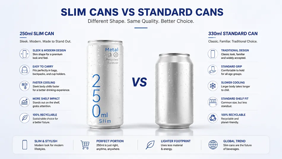 Comparison of a 250ml slim can and a 330ml standard can