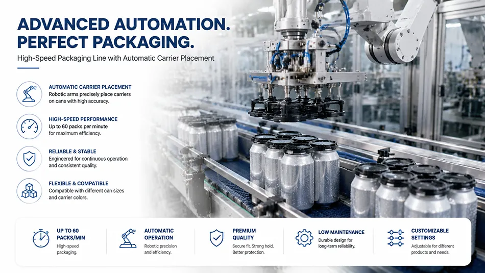 automatic packaging line using 6 pack plastic can carriers