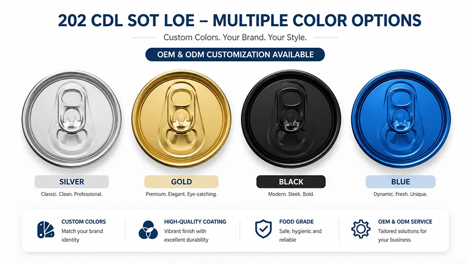 custom colored 202 CDL SOT LOE aluminum can lids for beverage packaging