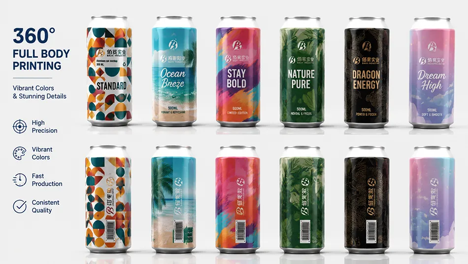 Custom digital printed aluminum cans with full body graphics and vibrant colors