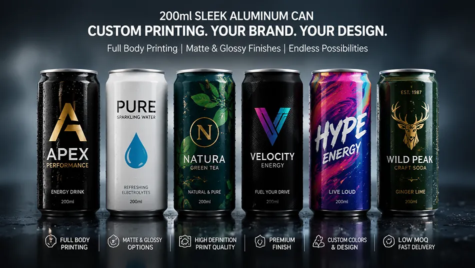 custom printed 200ml sleek aluminum beverage cans