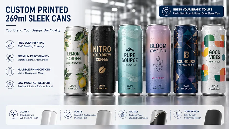 custom printed 269ml sleek aluminum beverage cans