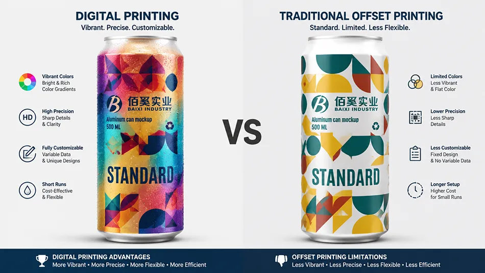 Comparison between digital printing and offset printing aluminum cans