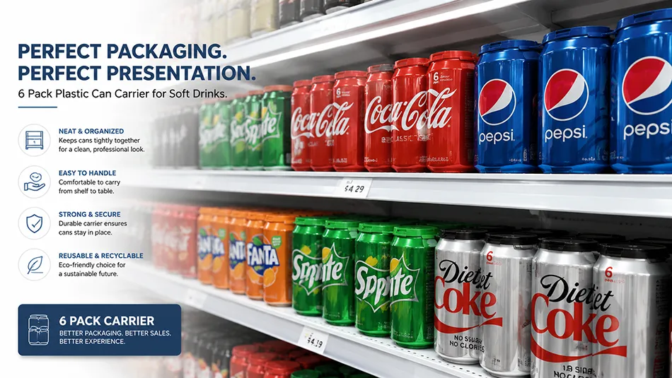 plastic can carrier for soda and carbonated soft drinks