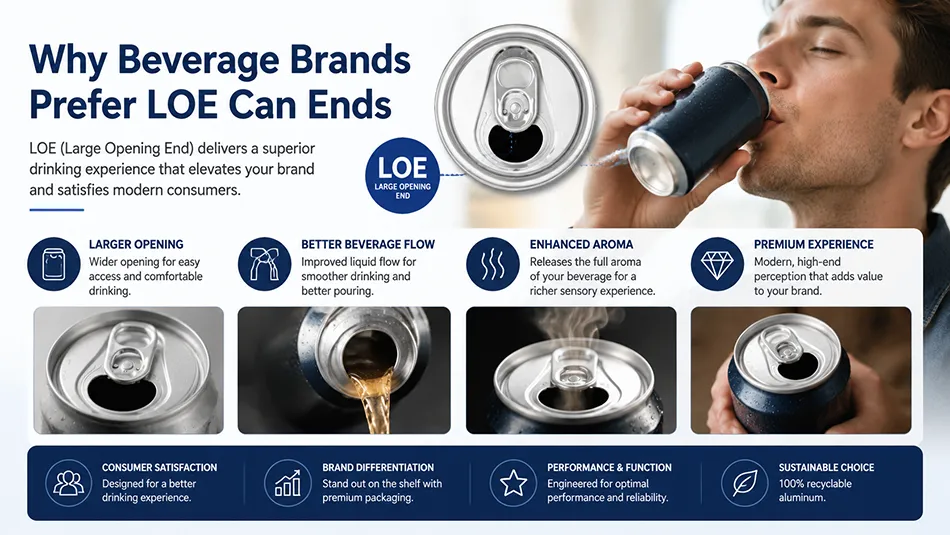 benefits of 202 CDL SOT LOE large opening can ends for beverage brands