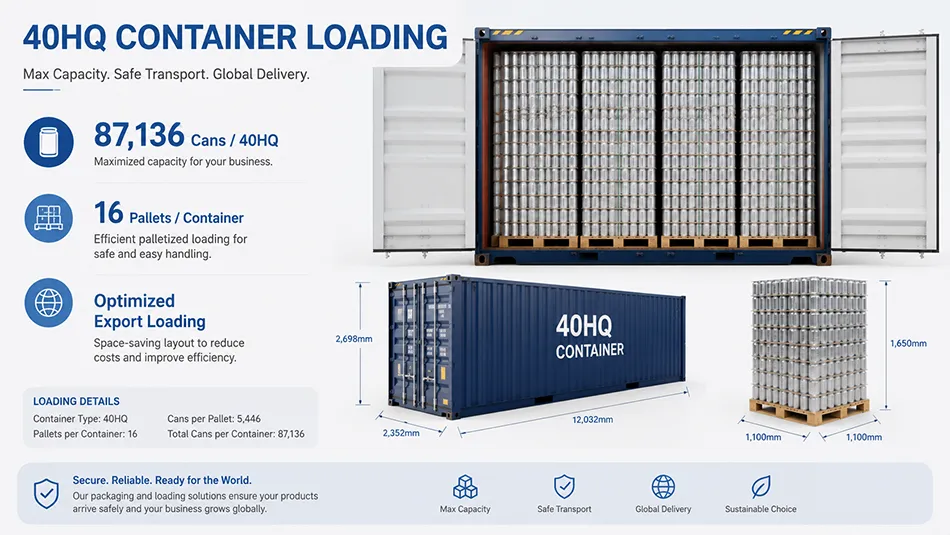 500ml aluminum can container loading and export pallet configuration