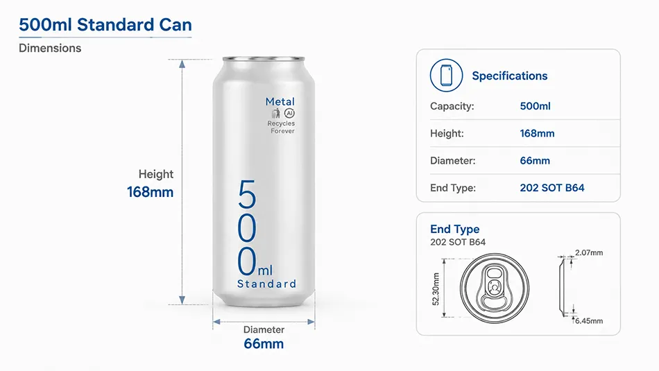500ml aluminum can dimensions and specifications for beverage packaging