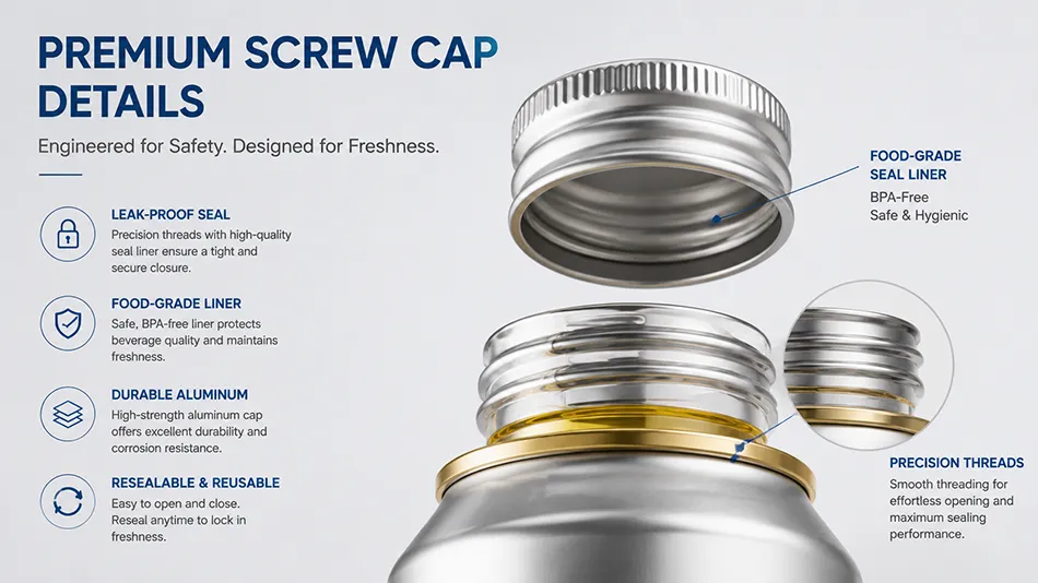 473ml aluminum screw cap detail close up resealable beverage can lid