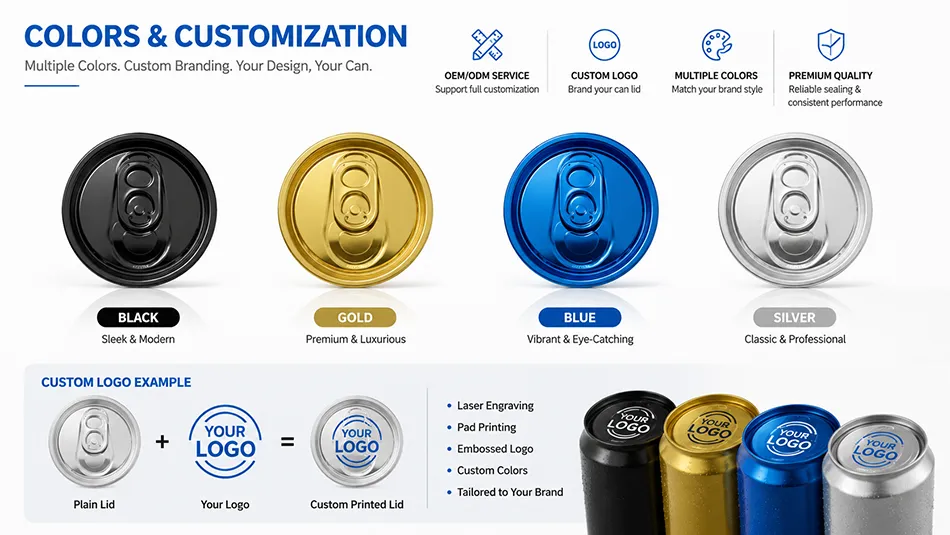 custom colored 202 SOT SOE can lids with OEM logo printing options