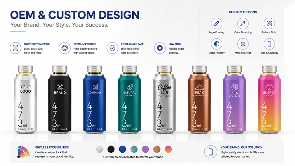 custom printed 473ml resealable screw cap aluminum cans OEM branding service