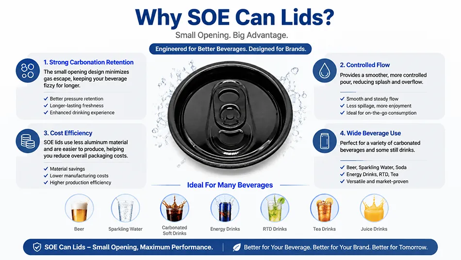 benefits of 202 SOT SOE can lids for beverage packaging industry