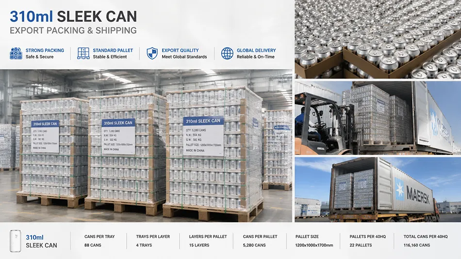 310ml sleek aluminum cans export pallet packing for wholesale beverage can shipment