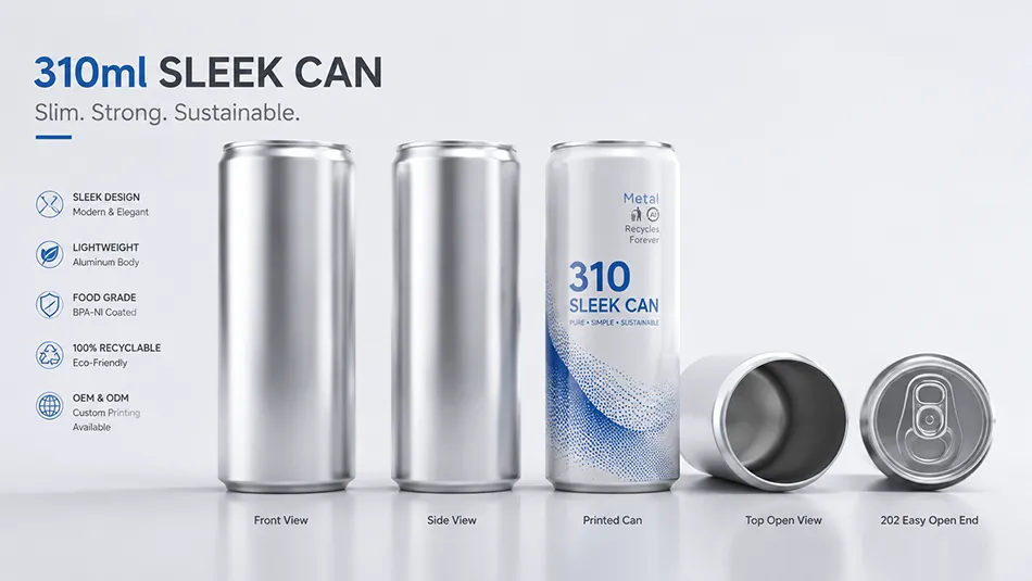 310ml sleek aluminum cans wholesale display for soda energy drink and sparkling beverage packaging