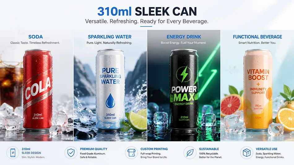 310ml sleek beverage cans for soda sparkling water energy drinks and functional beverages
