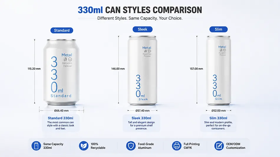 330ml standard aluminum can vs sleek can vs slim can beverage packaging comparison
